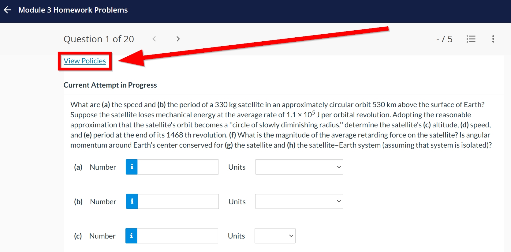 View question policies outlined and arrowed to