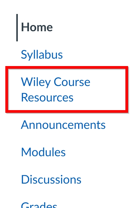 Select Wiley Course Resources from canvas navigation outlined