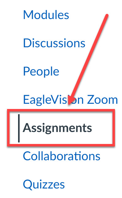 Select Assignments from canvas navigation outlined and arrowed to