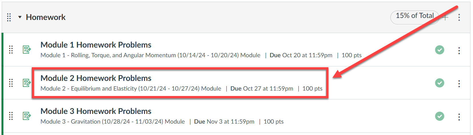 In Canvas select a New WileyPLUS assignment outlined and arrowed to