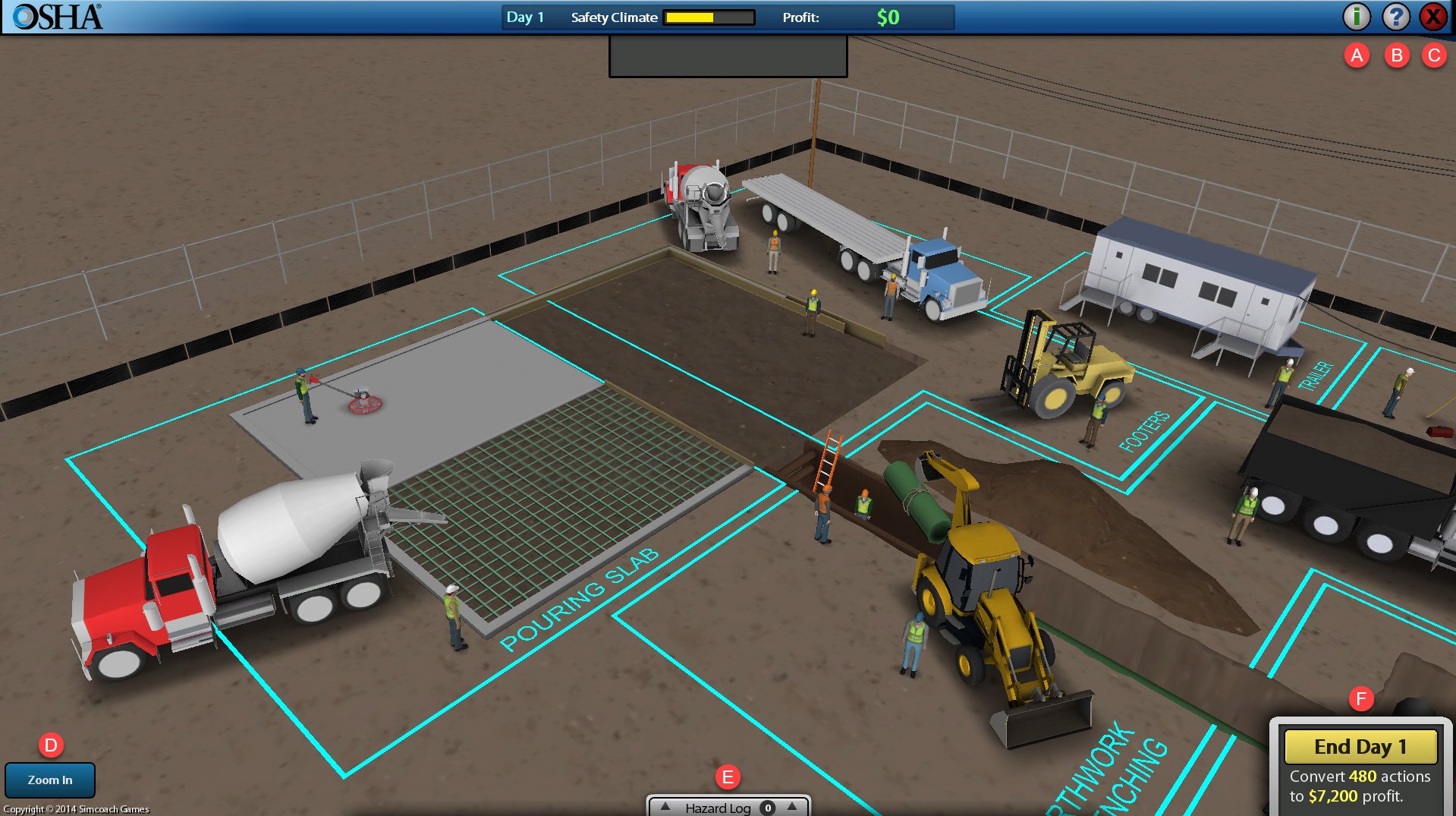 User buttons in the Construction simulation labeld A through F