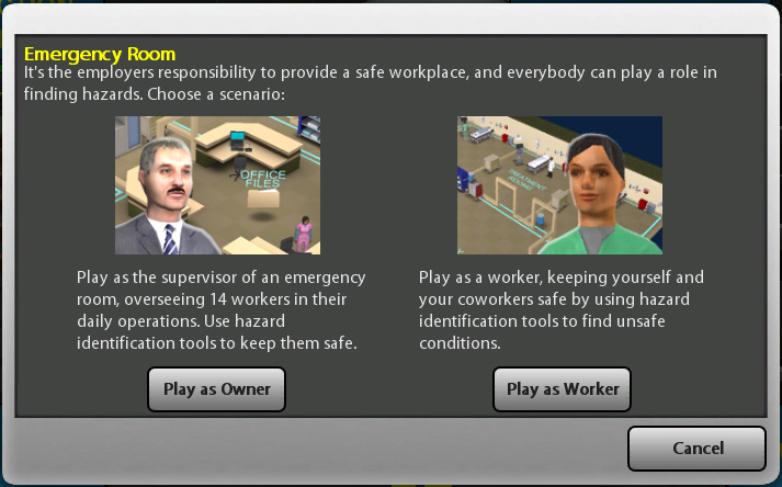 Select an option, play as owner or play as worker