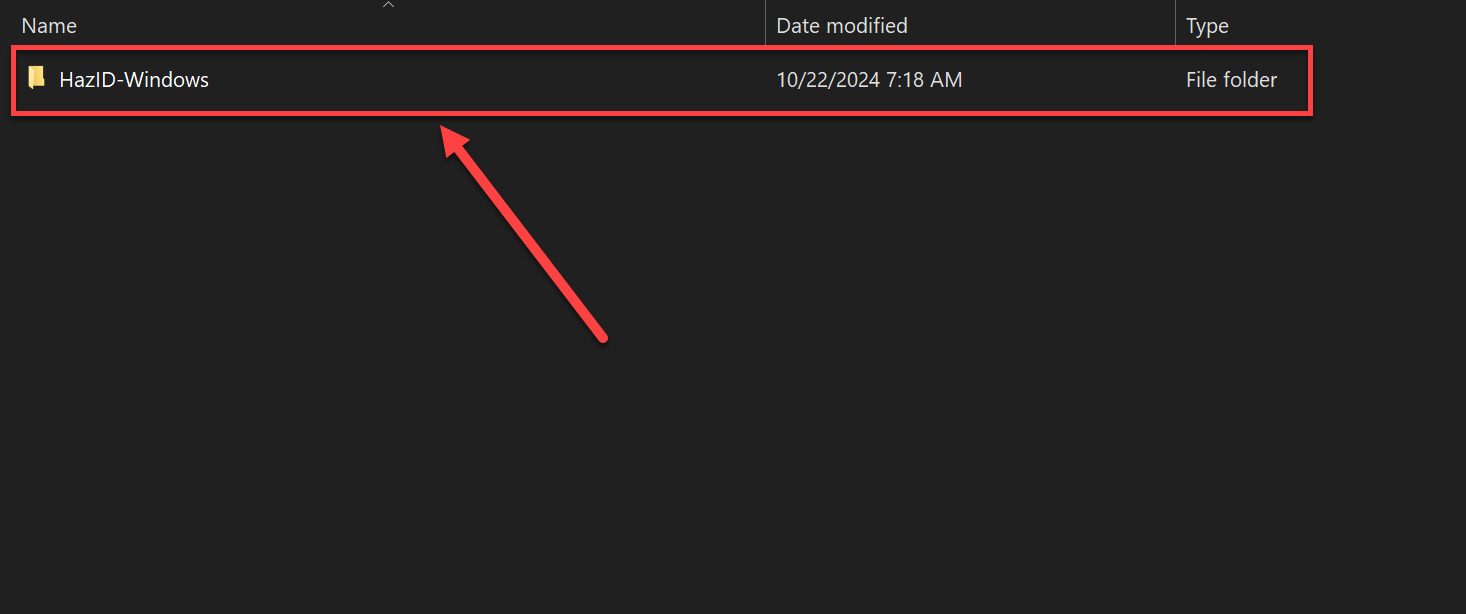 Select the HazID-Windows folder outlined and arrowed to