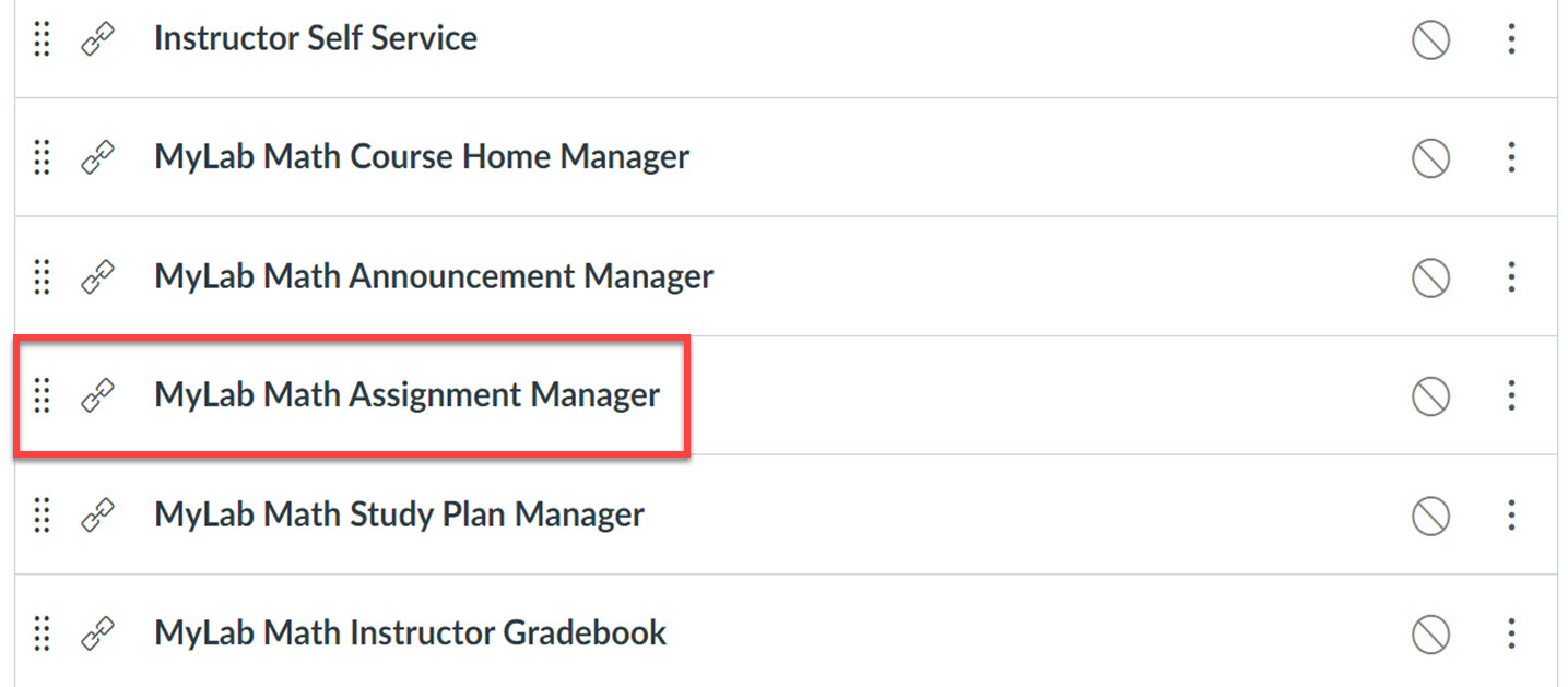 Select MyLab Assignment Manager in canvas modules, outlined