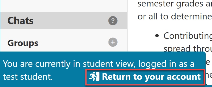 Return to your instructor account by logging out link arrowed to