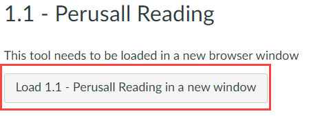 Canvas prompt to load Perusall assignment in a new window outlined