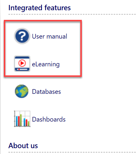 User manual and eLearning highlighted for observation.