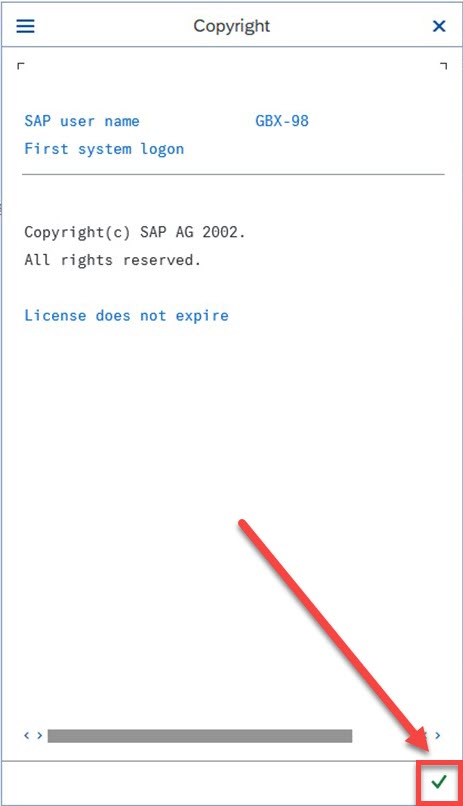 SAP Copyright information page with Continue Button Highlighted