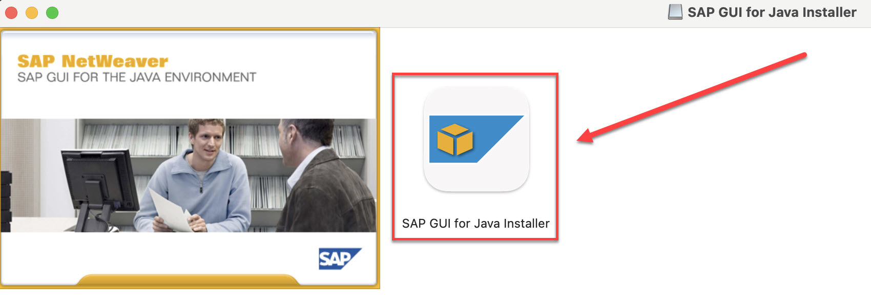 SAP GUI for Java Installer with SAP GUI for Java Installer button highlighted