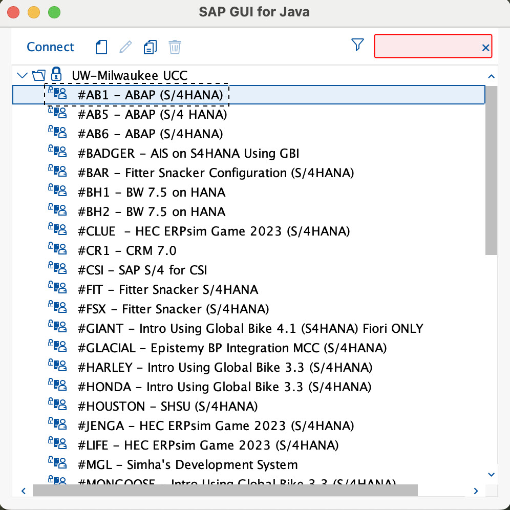 SAP GUI Dropdown opened with UW-Milwaukee UCC highlighted