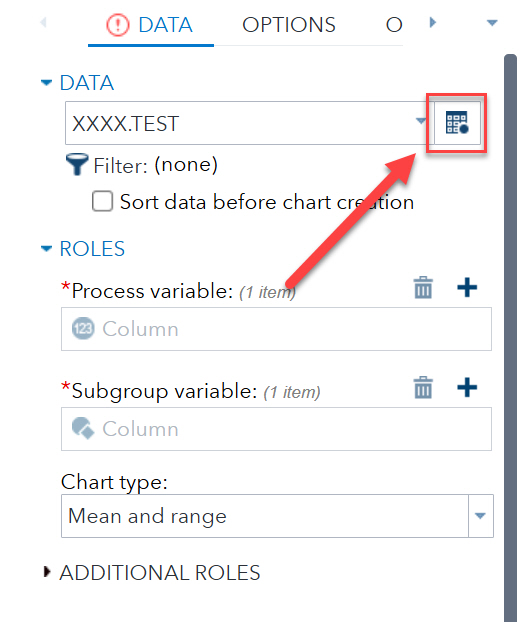 SAS Data import tab with data dropdown properly filled