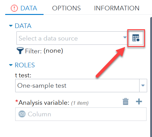 SAS Toolbar Data with table icon highlighted