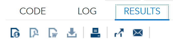 SAS Data Results Tab with Icons alphabetically labeled