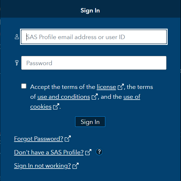 SAS Sign In page with inputs for username and password