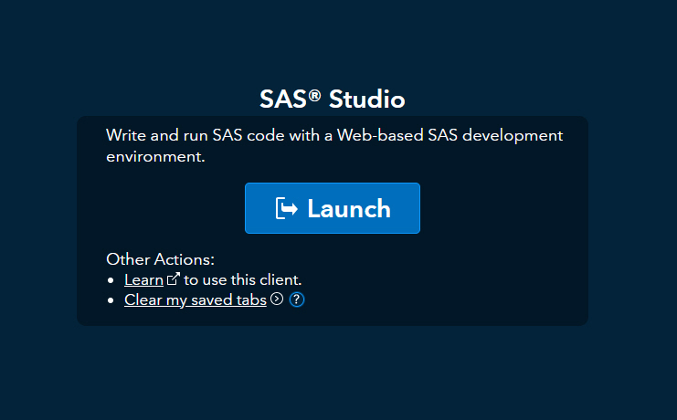 SAS Studio highlighted in Dashboard