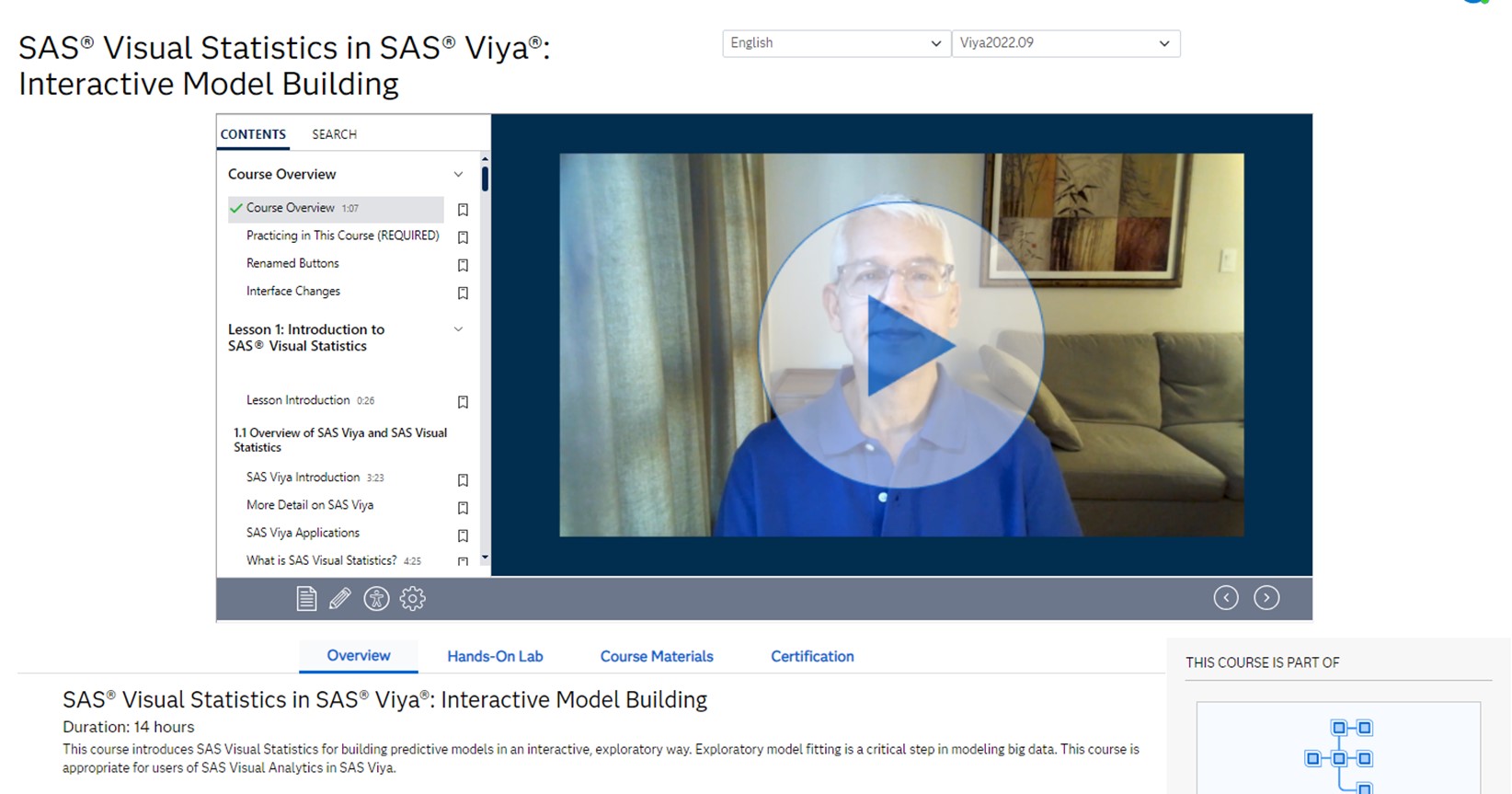 SAS Visual Statistics in SAS Viya: Interactive Model Building course homepage