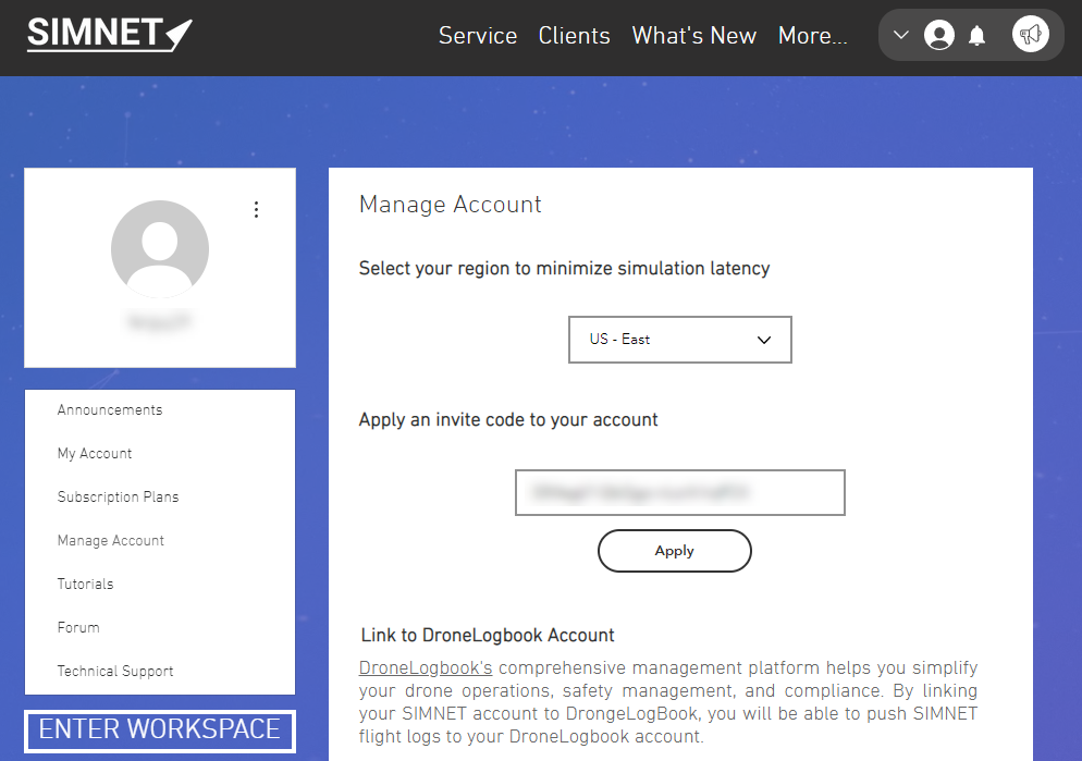 SIMNET Account Management Page
