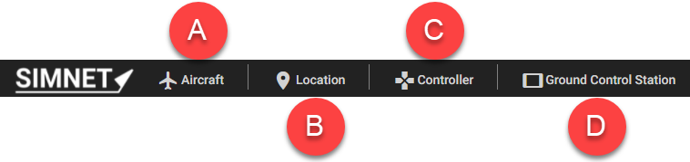 SIMNET Left Side of Control Bar with lettered icons