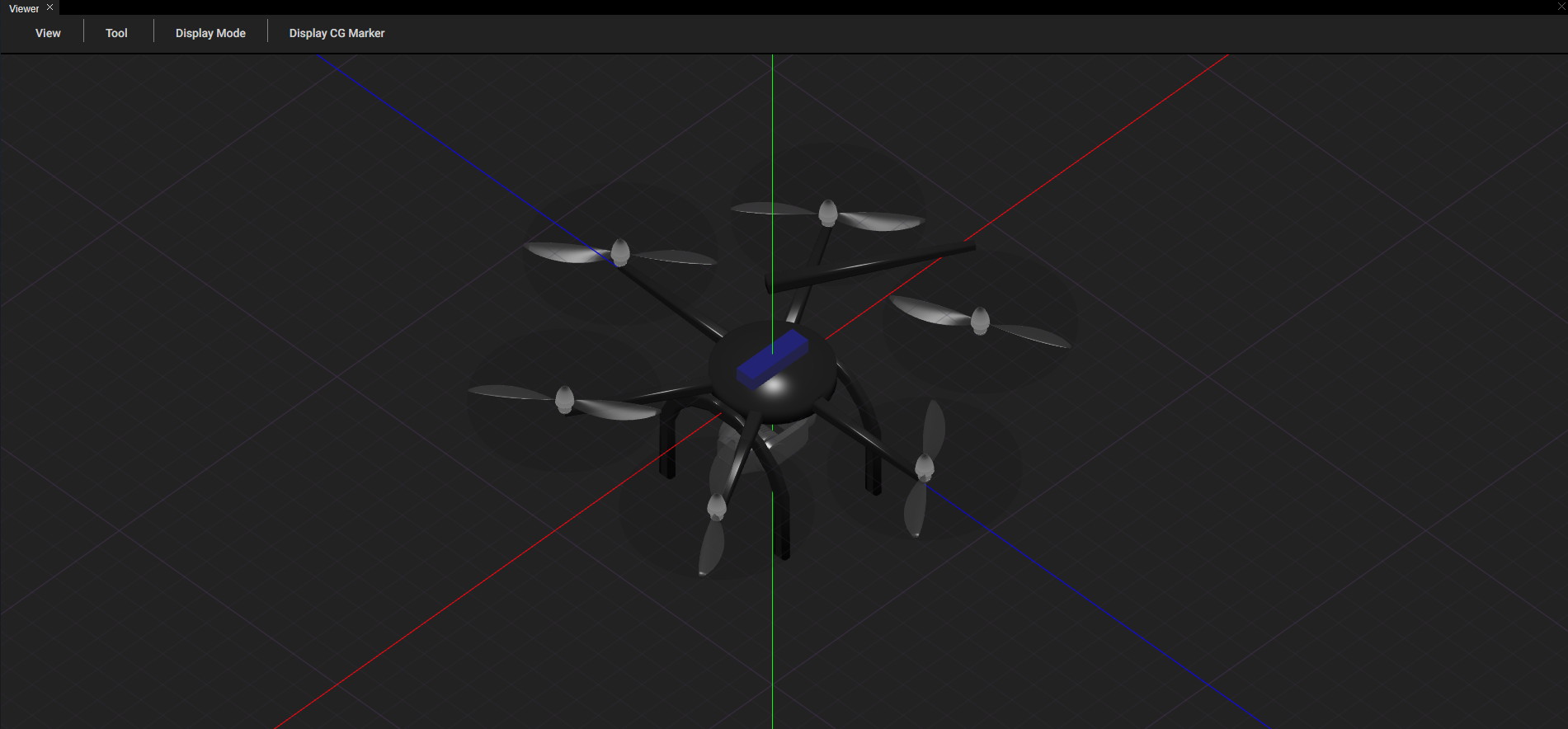 SIMNET 3D Viewer Page showing model of drone with 3 axis