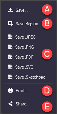 Sketchpad Export Menu with options labeled alphabetically