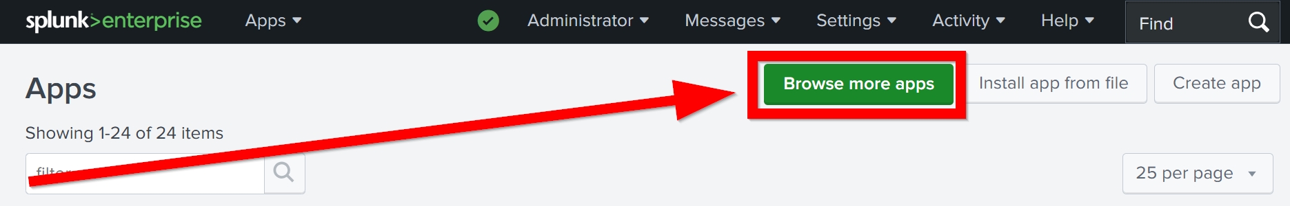 In splunk manage apps window, select browse more apps button outlined