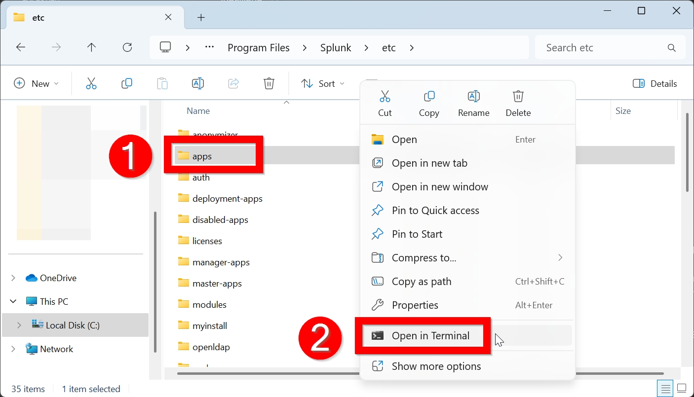 Right click on apps folder Open PoweShell window here outlined and arrowed to