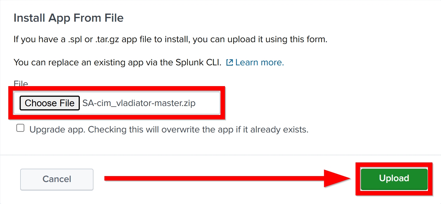 To upload an app from a file, choose file button outlined then select the upload button outlined