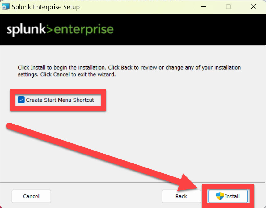 Splunk Enterprise Setup admin account creation oultined