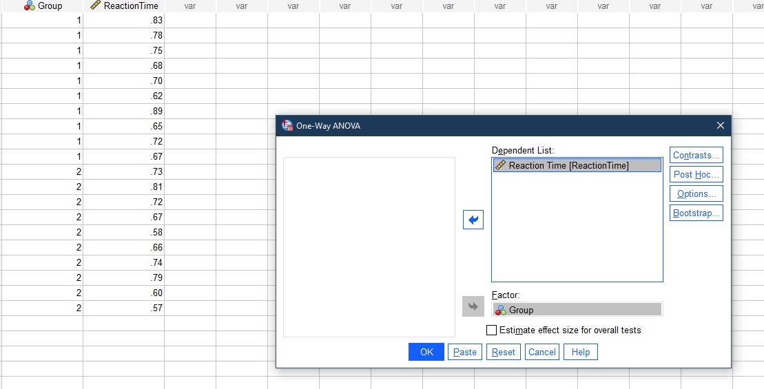 IBM SPSS One-Way ANOVA page