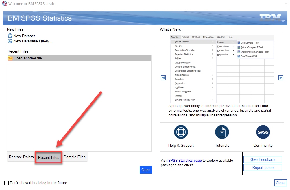 IBM SPSS Statistics viewer with welcome page open