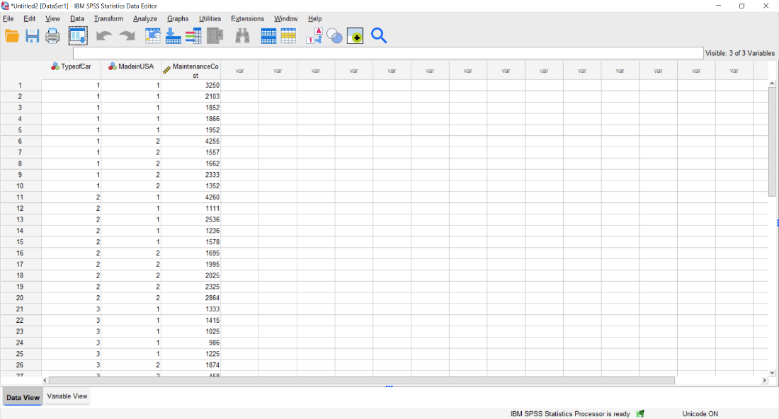 IBM SPSS Data Editor with Excel sheet opened