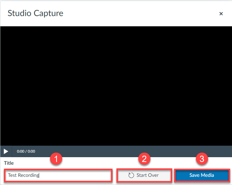 Title, Start Over, and Save highlighted in Studio Capture window