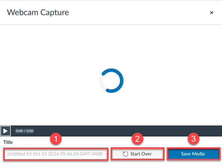 Title, Start Over, and Save highlighted in Webcam Capture window