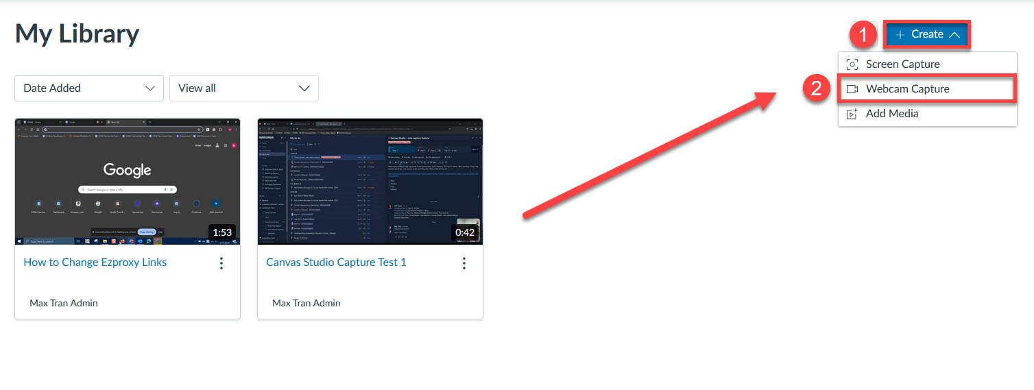 Create and Web Capture highlighted for selection