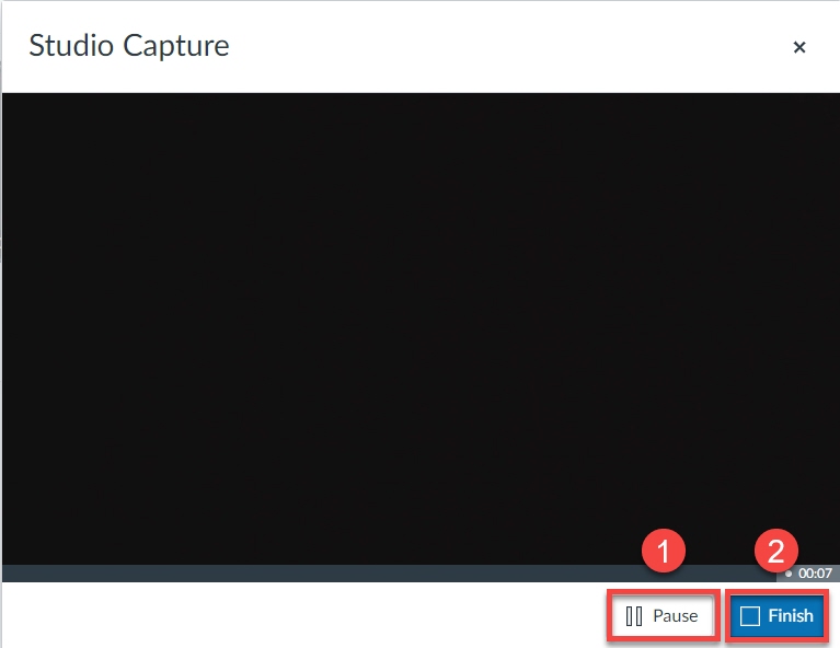 Pause and Finish buttons highlighted in Studio Capture window