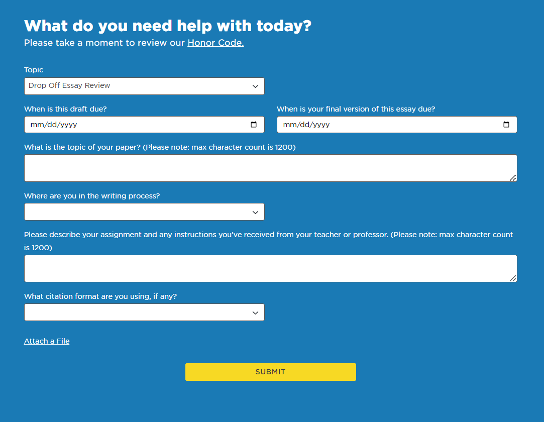 tutor.com drop off your work menu