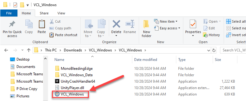 VCL_Windows.exe file boxed in the file explorer