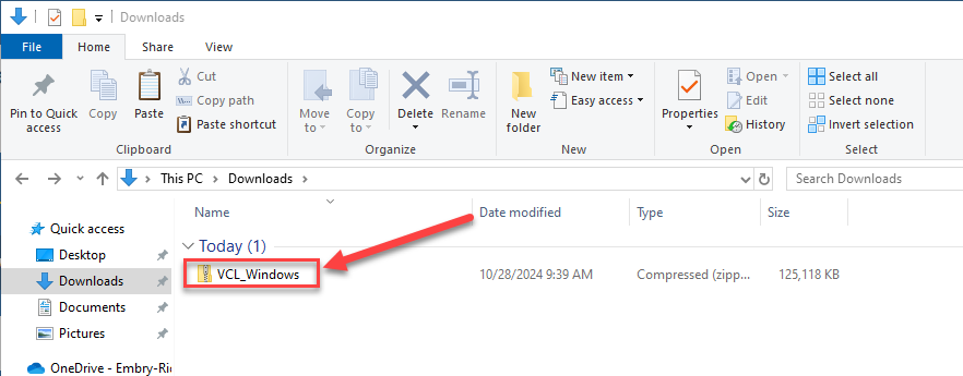 VCL_Windows file shown boxed in the file explorer