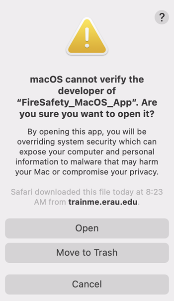 Mac Firewall screen with Open button highlighted