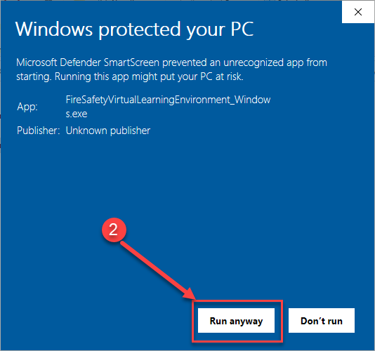 Windows Firewall Page with Run Anyway button highlighted