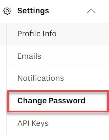 In the menu, select Change Password outlined