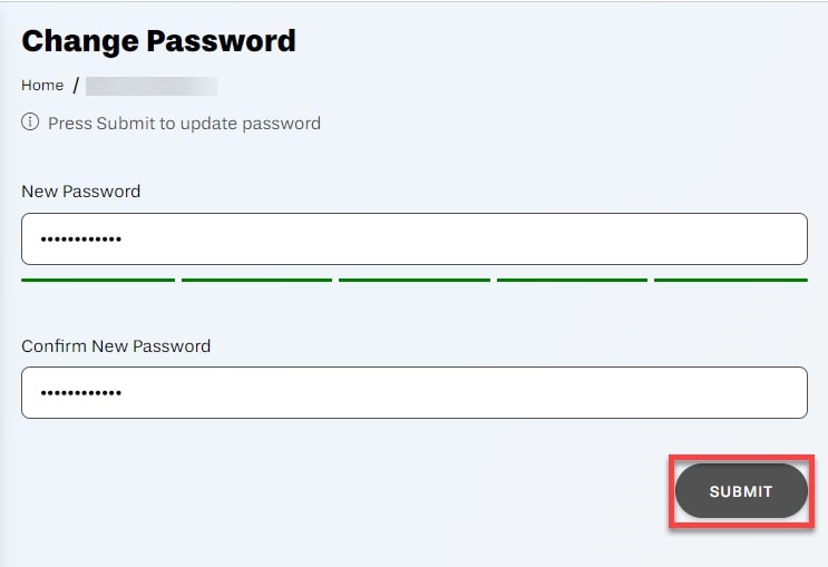 To confirm your New Password select the submit button outlined