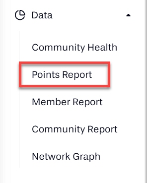 In your community, select data outlined, then in the submenu select Points Report outlined