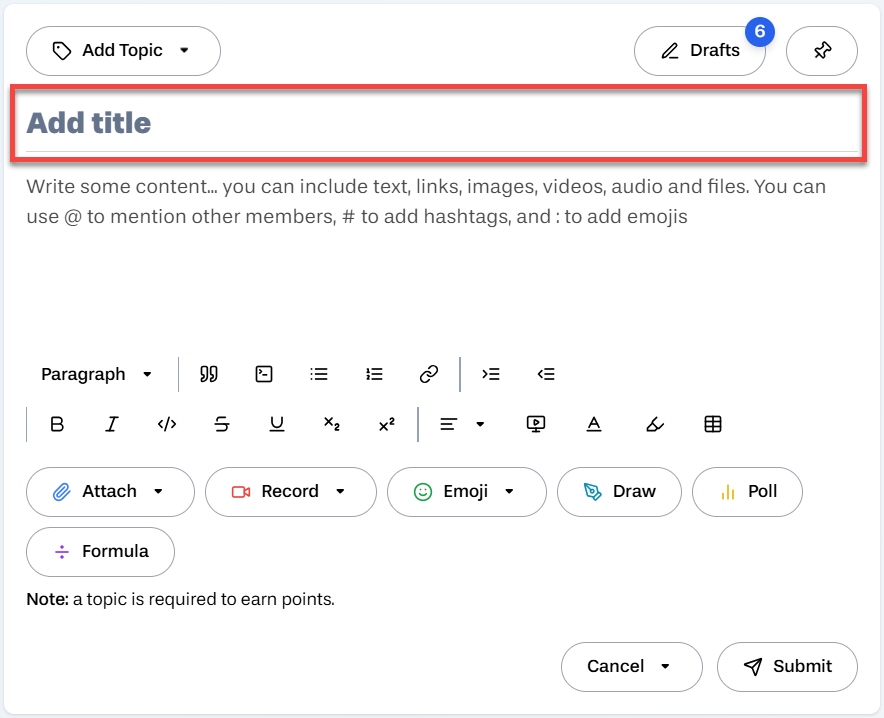Enter Title of post in field labeled Title outlined