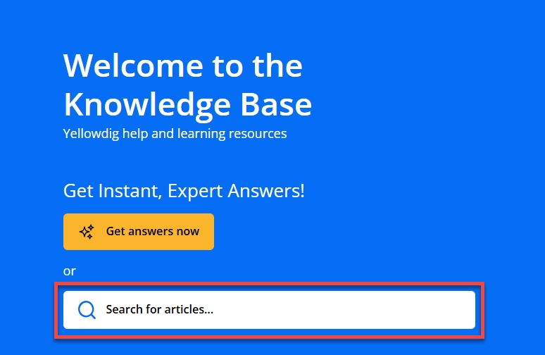 The Yellowdig Knowledge Base Articles search bank outlined