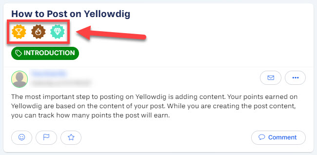Example post with awarded accolades outlined and arrowed to