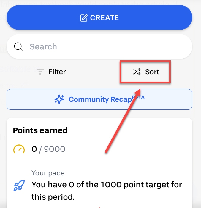 In your community, select Sort outlined