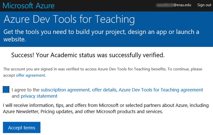 Microsoft Azure Accept Terms