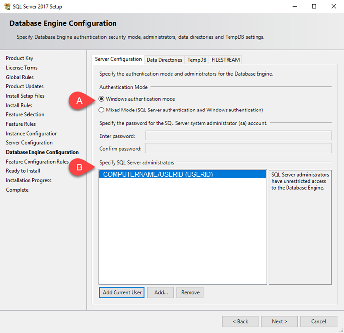 Database Engine Configuration