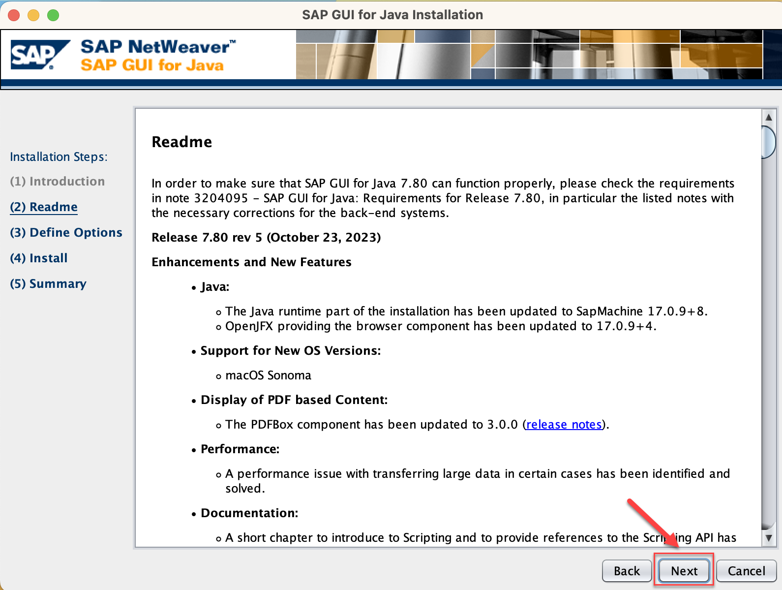 SAP GUI for Java default installation options